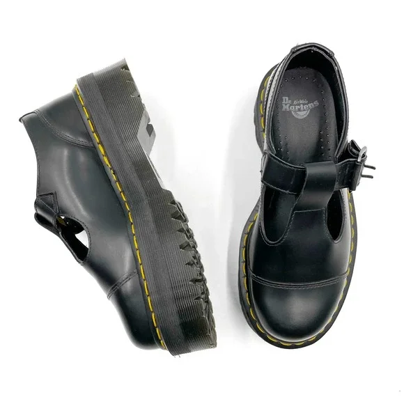 SOLD-NEW Dr Martens Bethan Black Platform Mary Jane Leather Shoes Women's Sz 6 - Picture 2 of 9